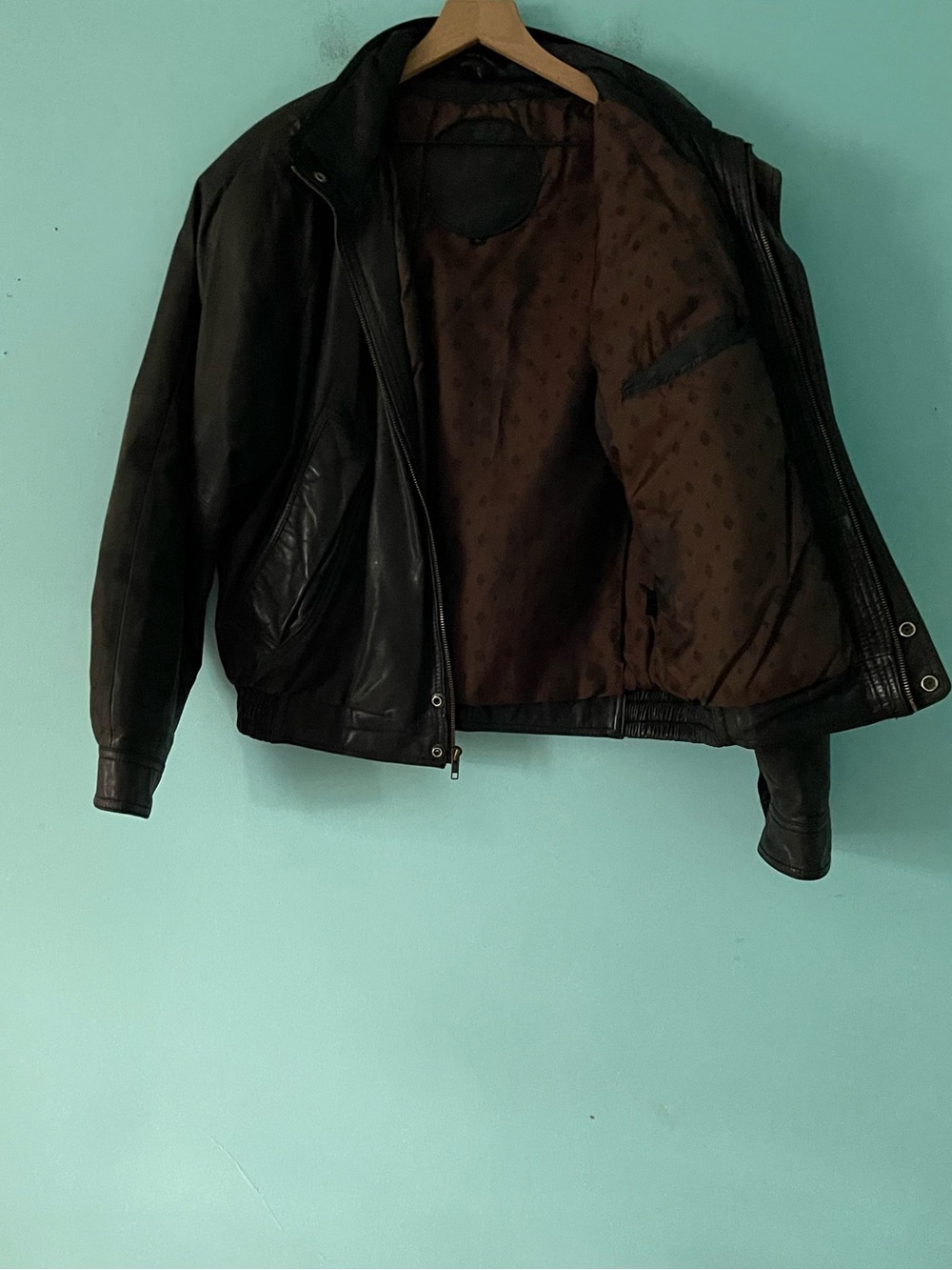 Hunting Horn Classics Vintage Brown Leather Motorcycle Bomber Jacket L Korea